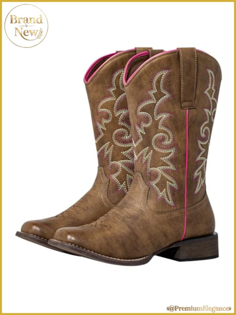 Extra Wide Calf Cowboy Boots Faux Leather Square Toe Pull On Women's